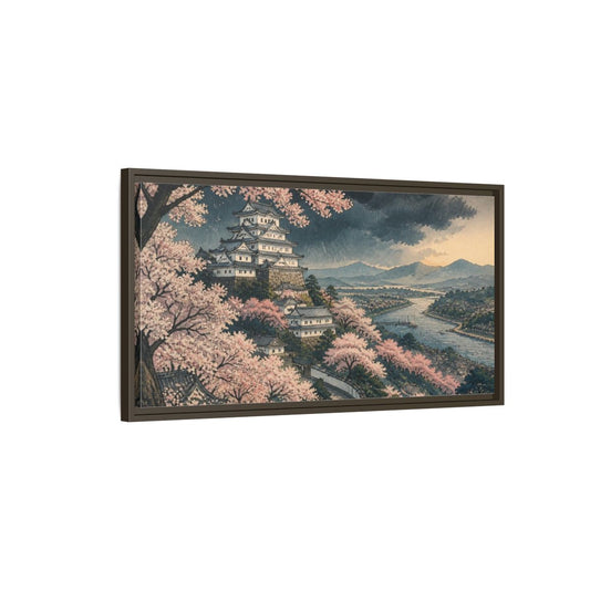 Main Mockup. Japanese Sakura Castle shown as framed canvas print