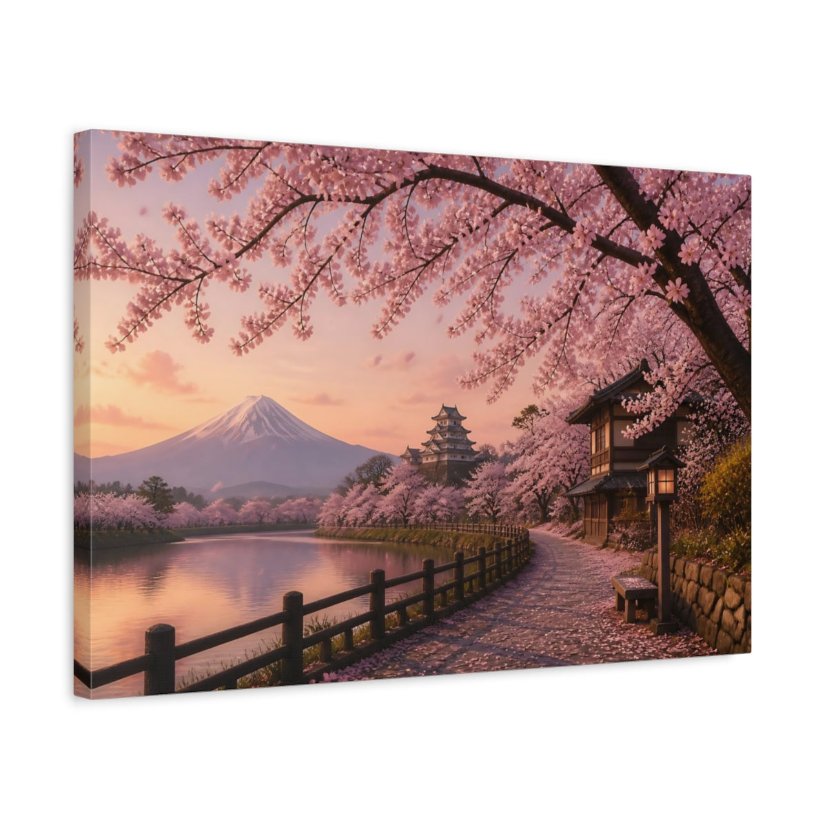 Side Mockup 3. Japanese Sakura Path shown as canvas print