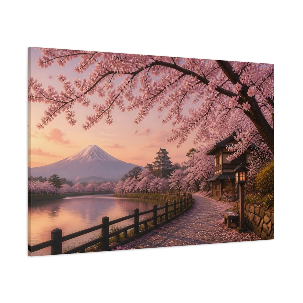 Side Mockup 1. Japanese Sakura Path shown as canvas print