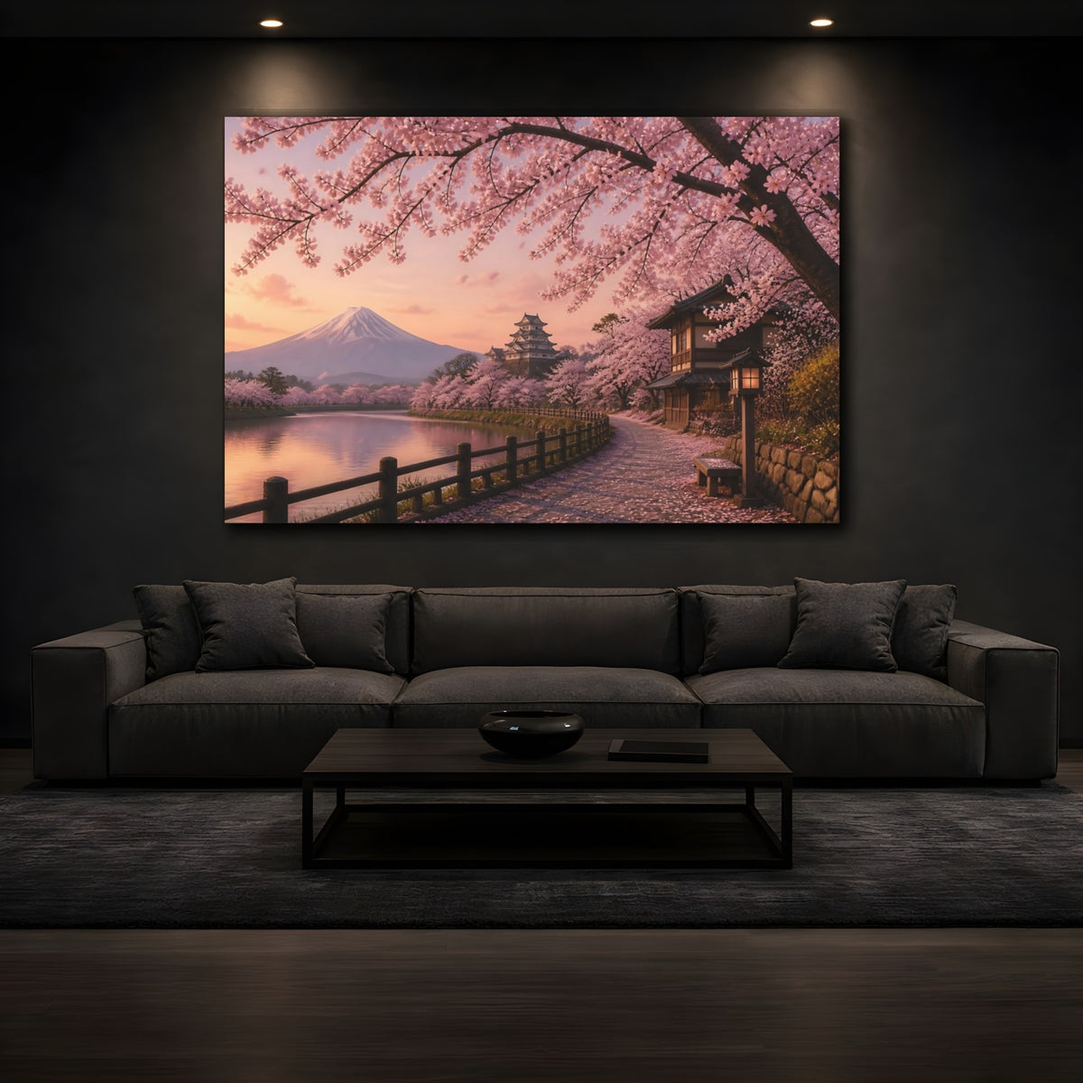 Mockup 3. Japanese Sakura Path shown as canvas print