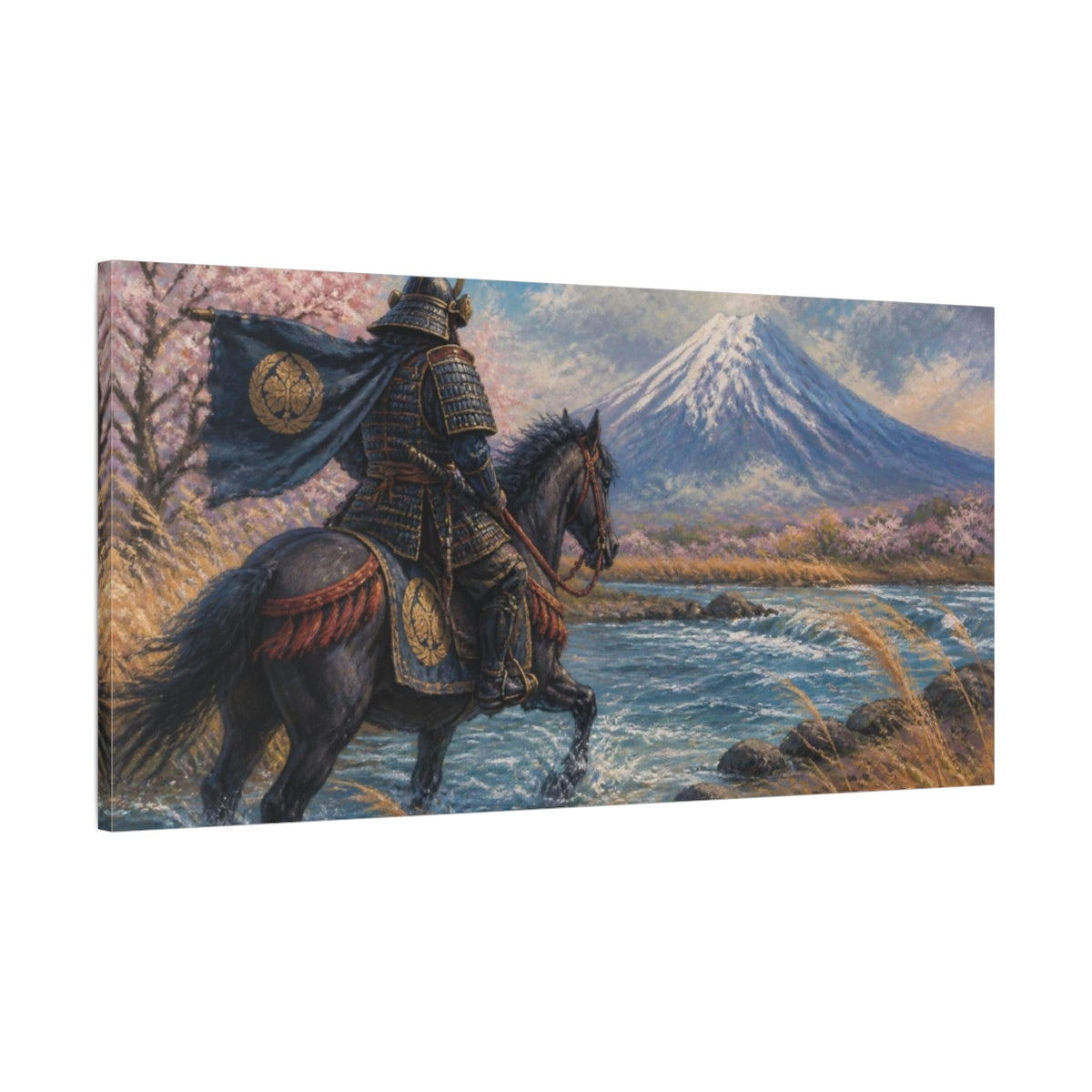 Main Mockup. Japanese Samurai At River shown as canvas print