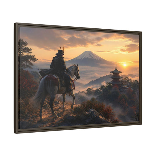 Main Mockup. Japanese Samurai At Sunrise shown as framed canvas print