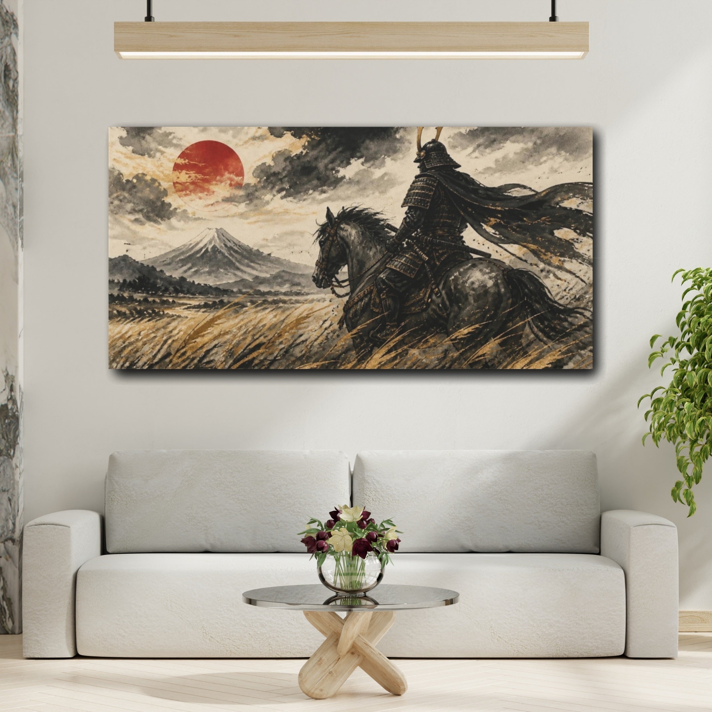 Mockup 2. Japanese Samurai On Horseback shown as canvas print