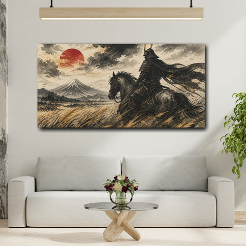 Mockup 2. Japanese Samurai On Horseback shown as canvas print
