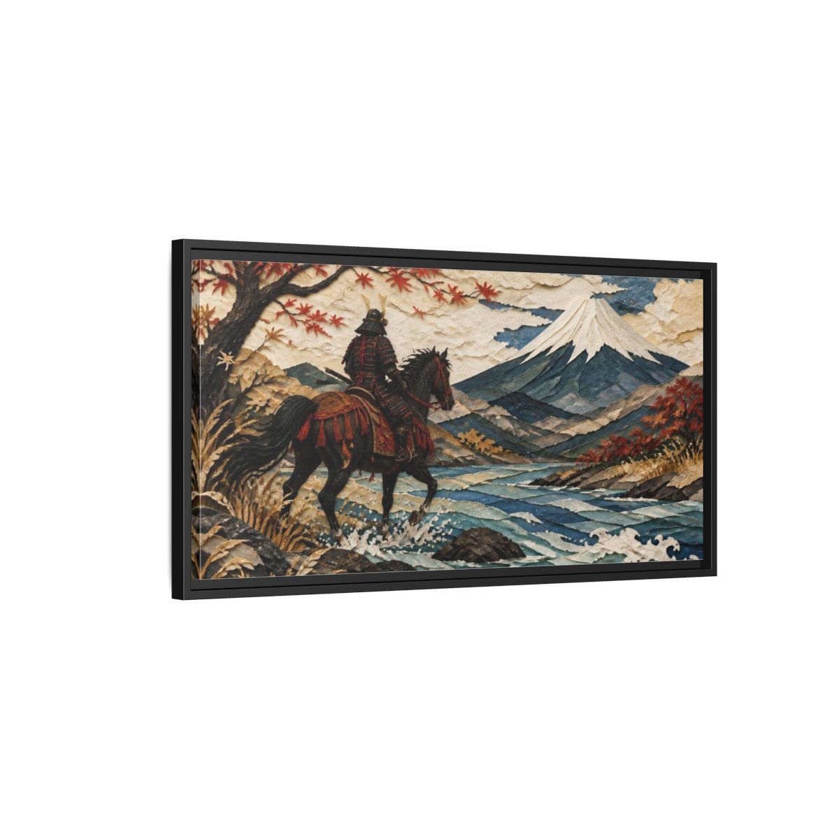 Side Mockup 2. Japanese Samurai Rider shown as framed canvas print