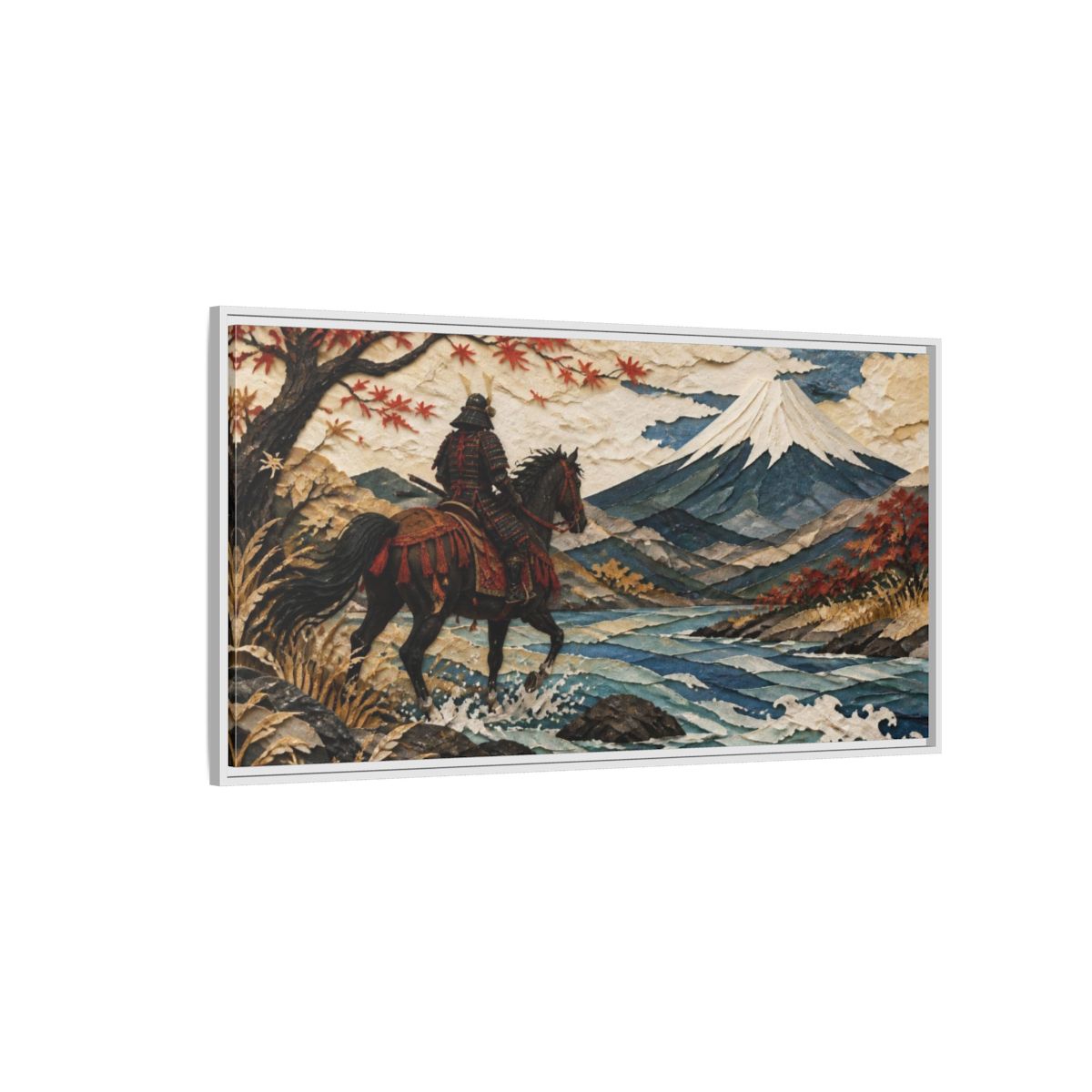 Side Mockup 3. Japanese Samurai Rider shown as framed canvas print