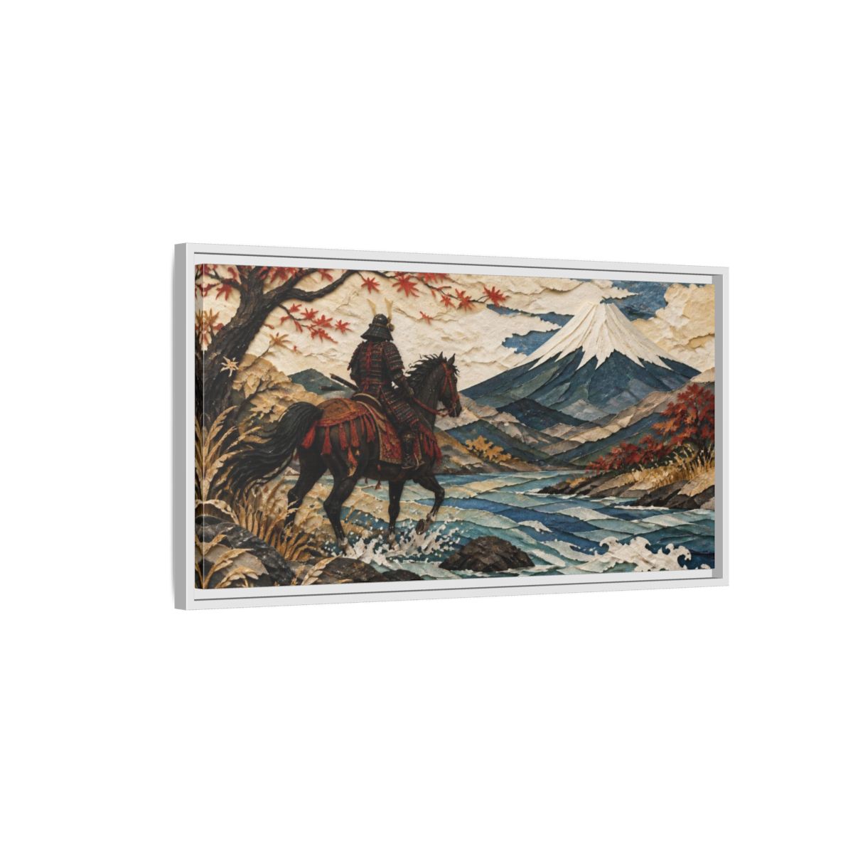 Side Mockup 1. Japanese Samurai Rider shown as framed canvas print