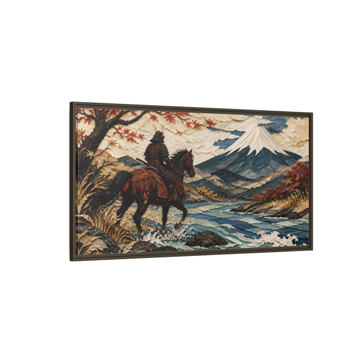 Side Mockup 4. Japanese Samurai Rider shown as framed canvas print