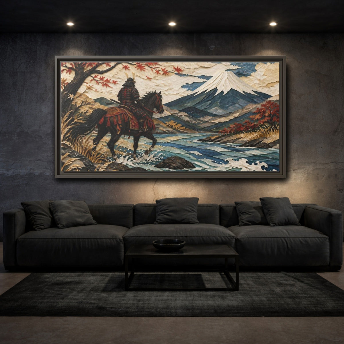 Mockup 3. Japanese Samurai Rider shown as framed canvas print