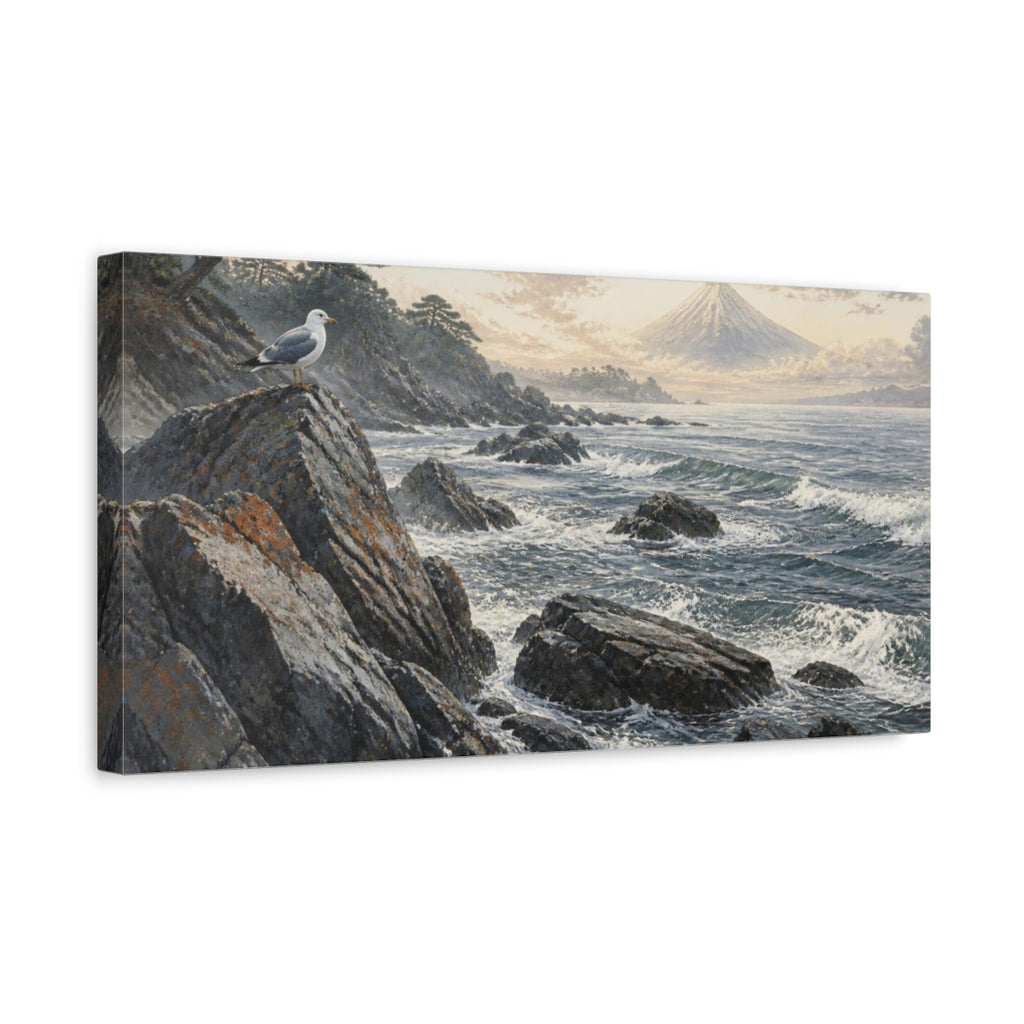 Side Mockup 3. Japanese Seaside Gull shown as canvas print