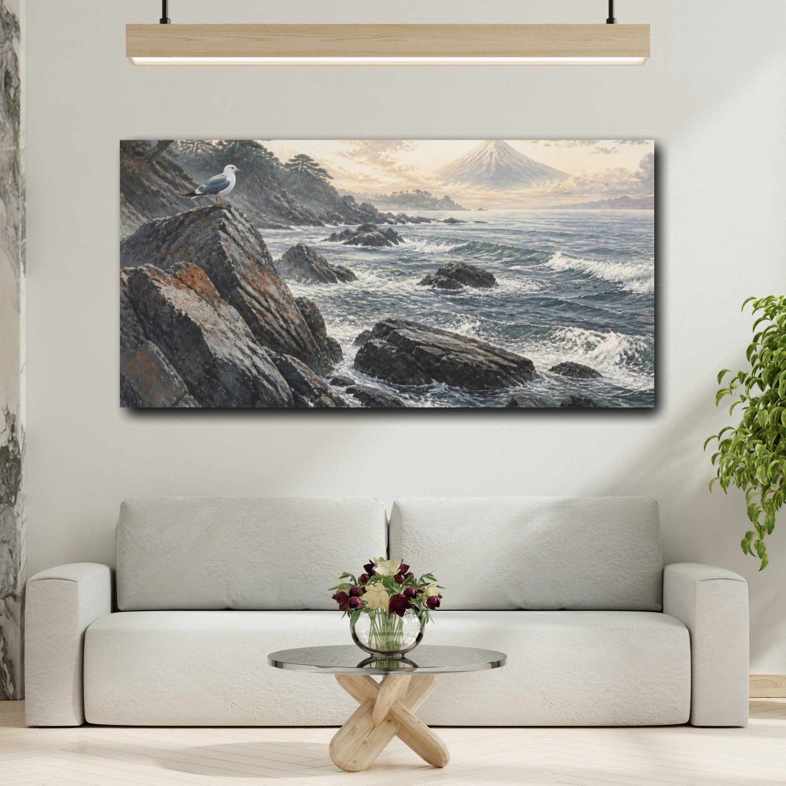 Mockup 2. Japanese Seaside Gull shown as canvas print