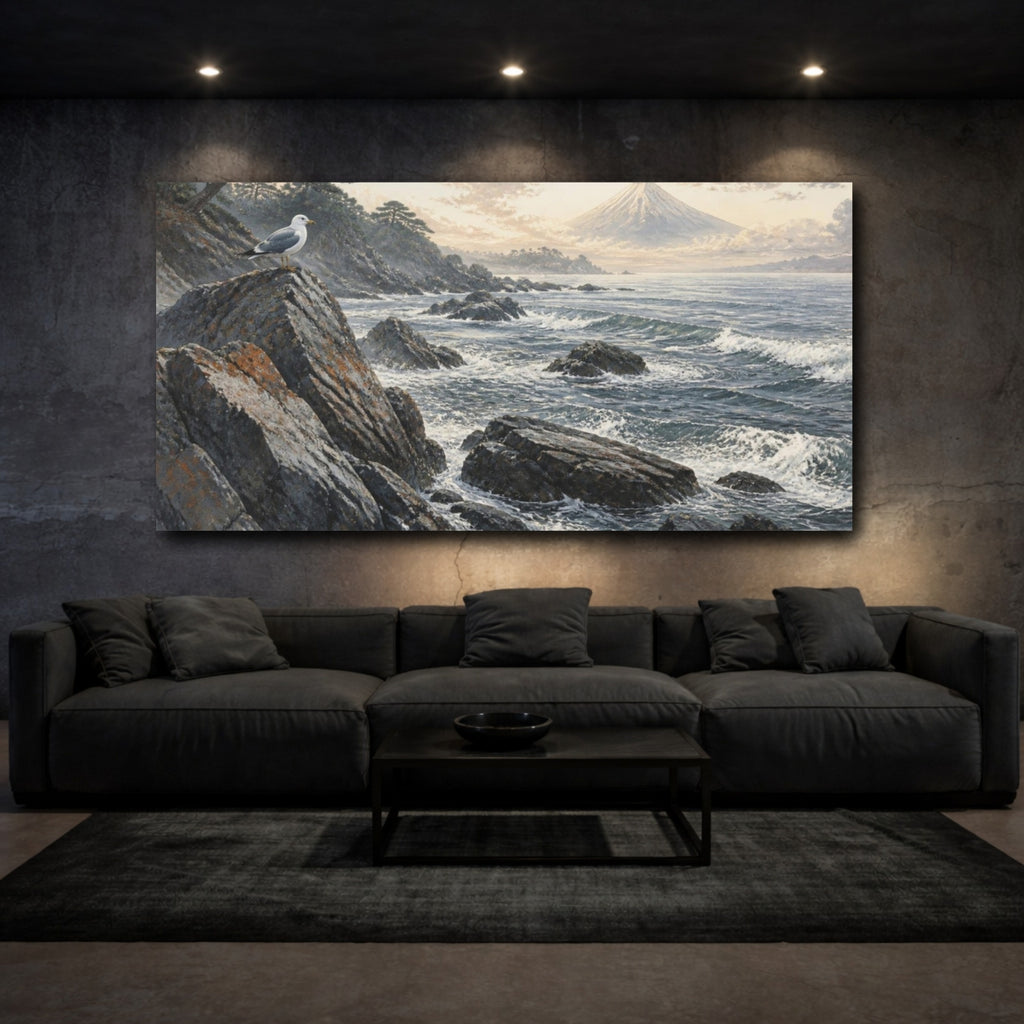 Mockup 3. Japanese Seaside Gull shown as canvas print