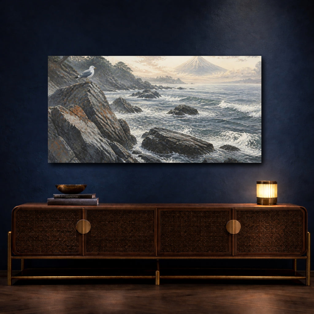 Mockup 4. Japanese Seaside Gull shown as canvas print