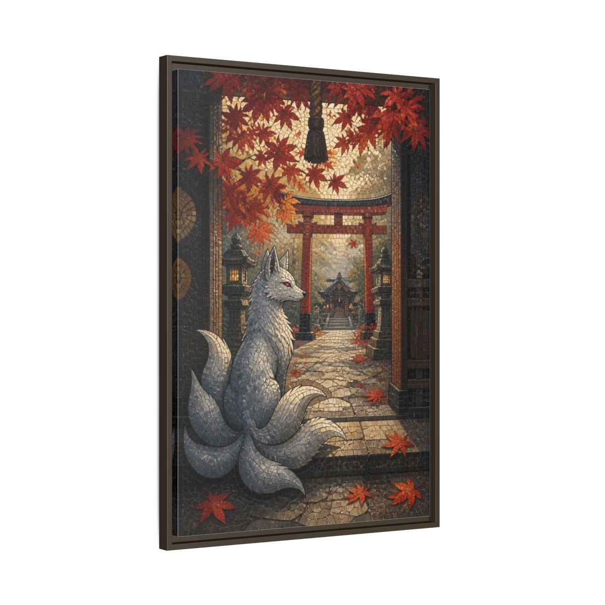 Main Mockup. Japanese Silver Kitsune shown as framed canvas print