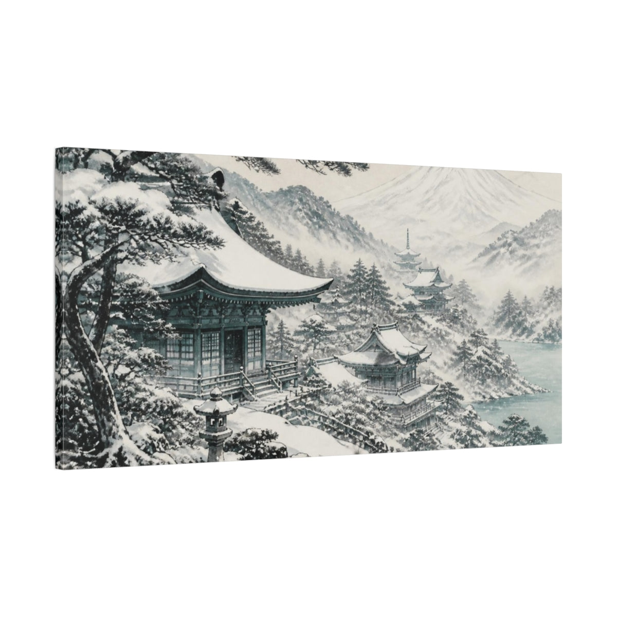 Main Mockup. Japanese Snow Temple Roofs shown as canvas print