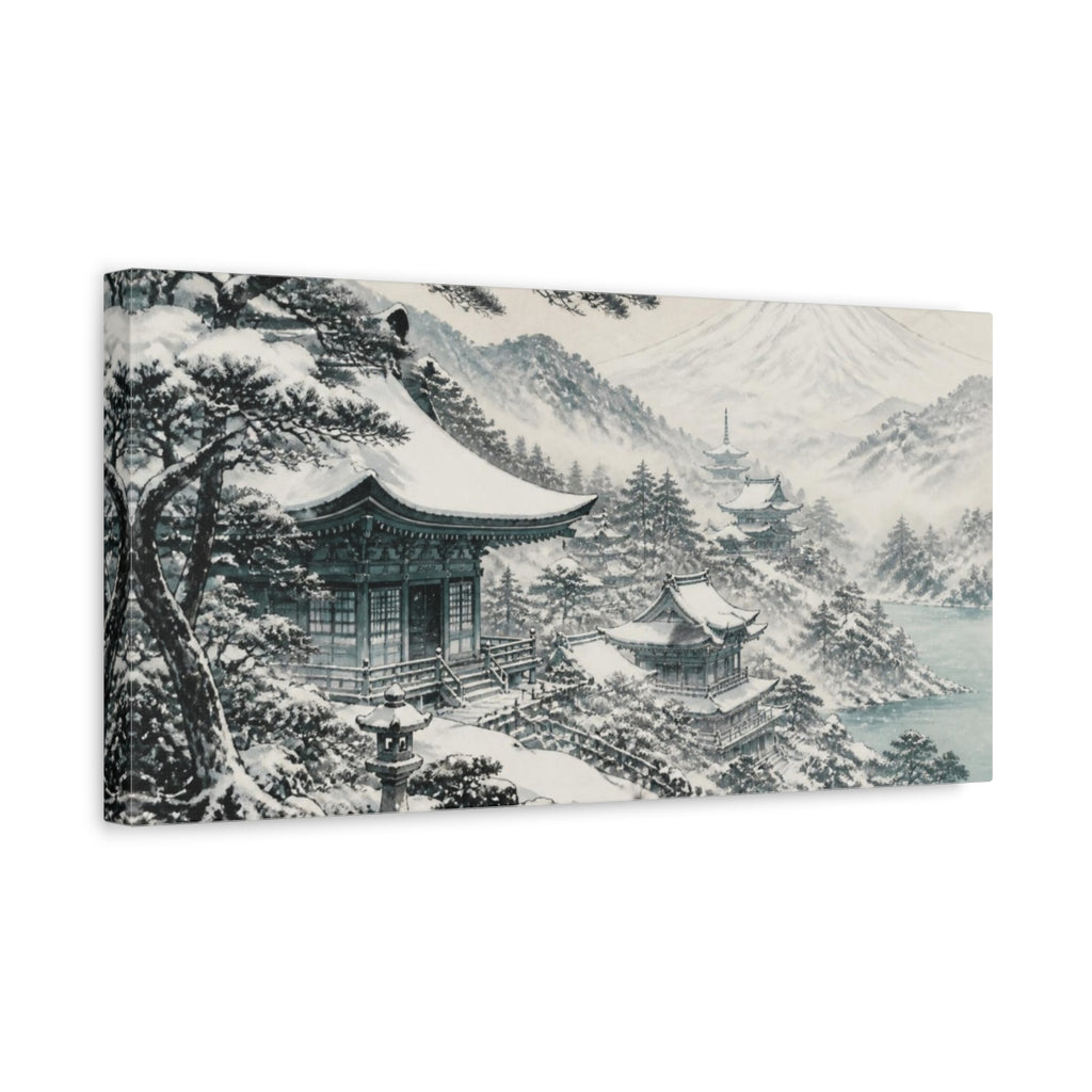 Side Mockup 3. Japanese Snow Temple Roofs shown as canvas print