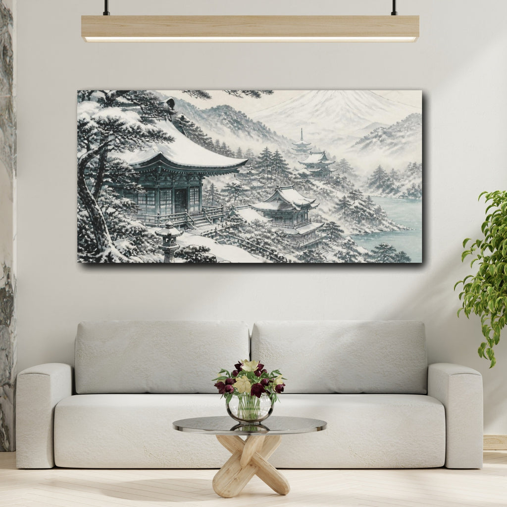 Mockup 2. Japanese Snow Temple Roofs shown as canvas print
