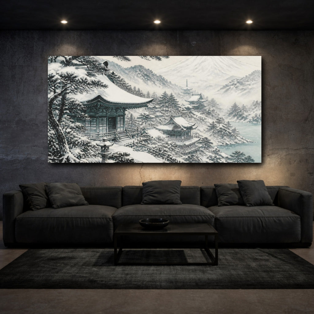 Mockup 3. Japanese Snow Temple Roofs shown as canvas print