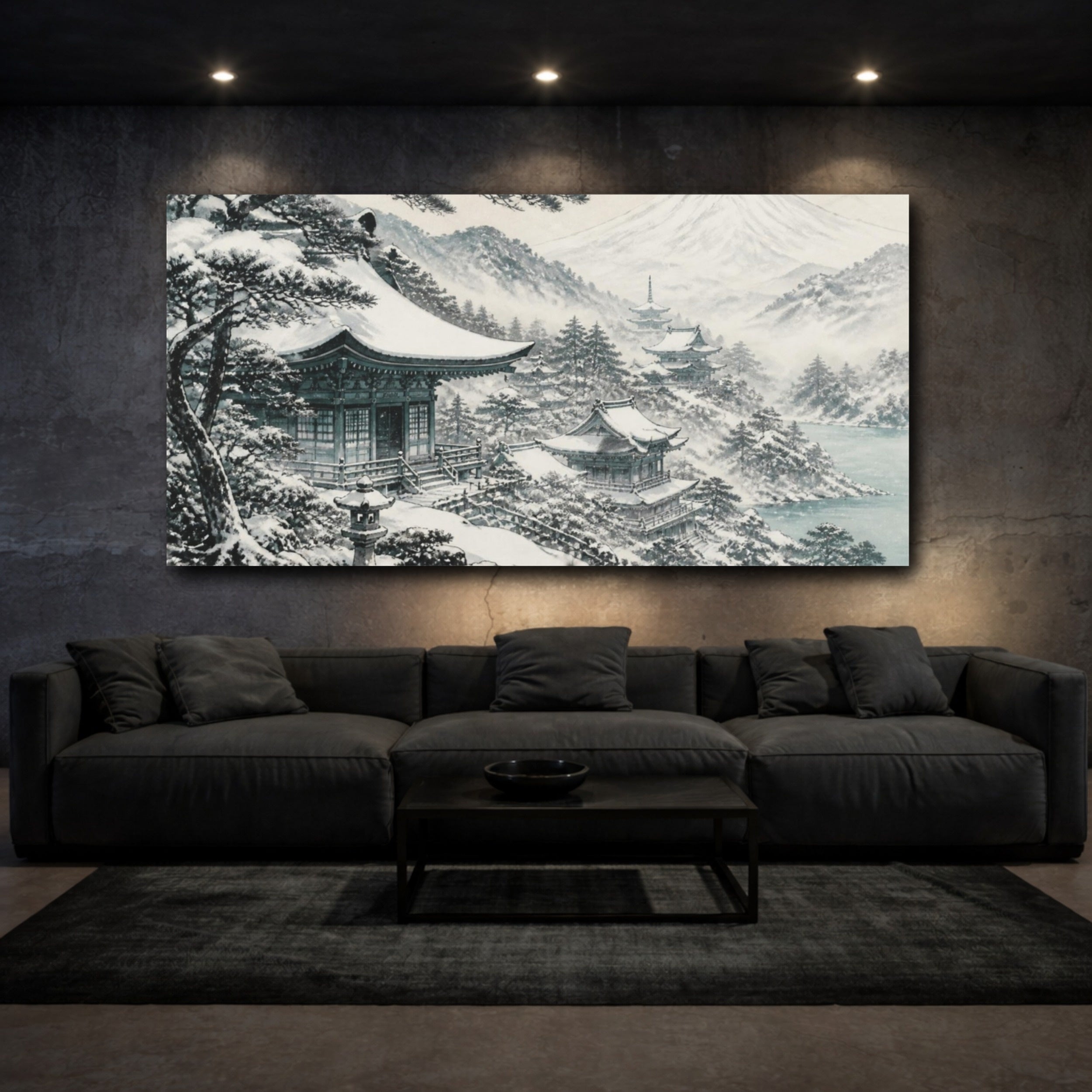 Mockup 3. Japanese Snow Temple Roofs shown as canvas print