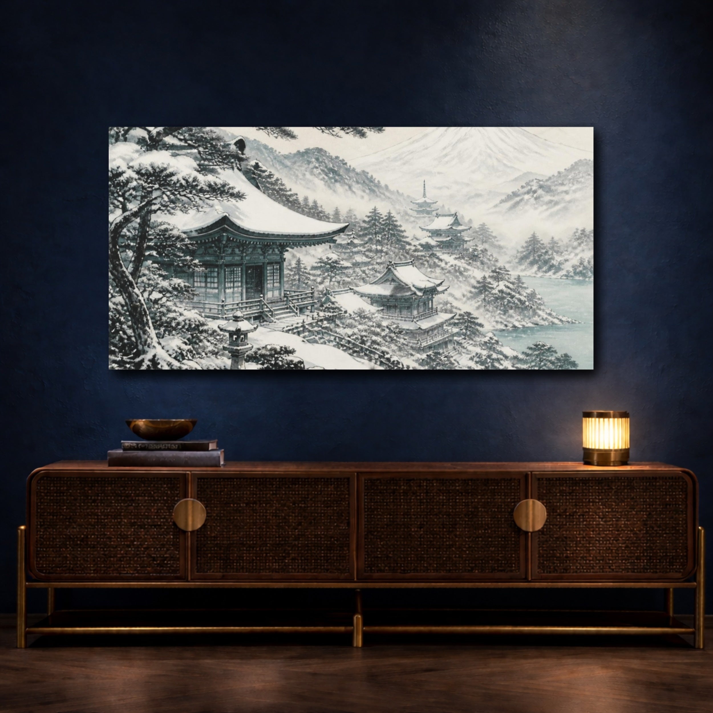 Mockup 4. Japanese Snow Temple Roofs shown as canvas print