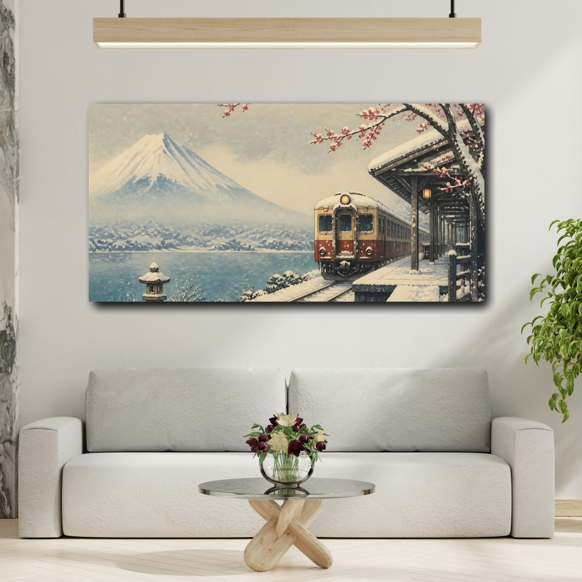 Mockup 2. Japanese Snow Train At Fuji shown as canvas print