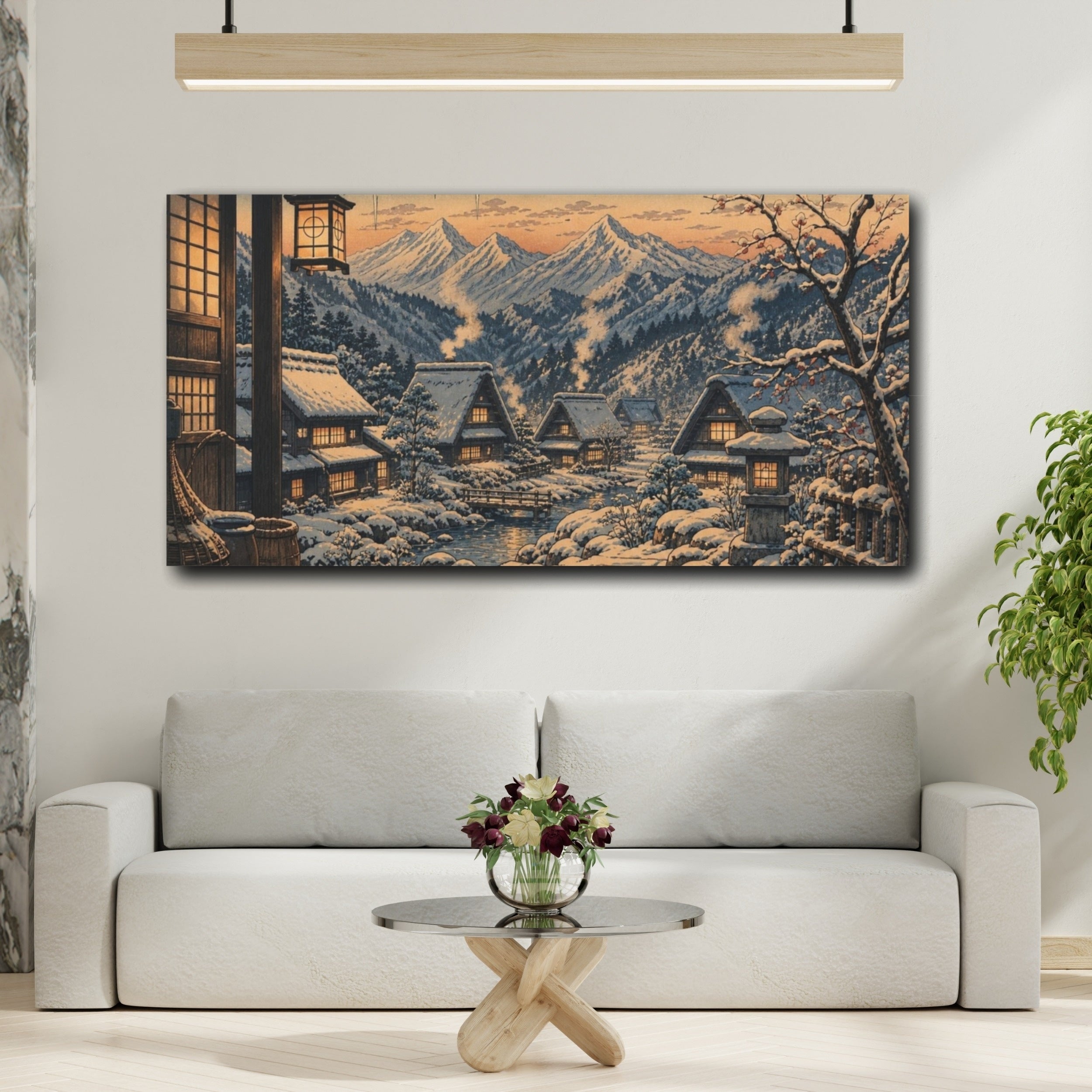 Mockup 2. Japanese Snow Village shown as canvas print