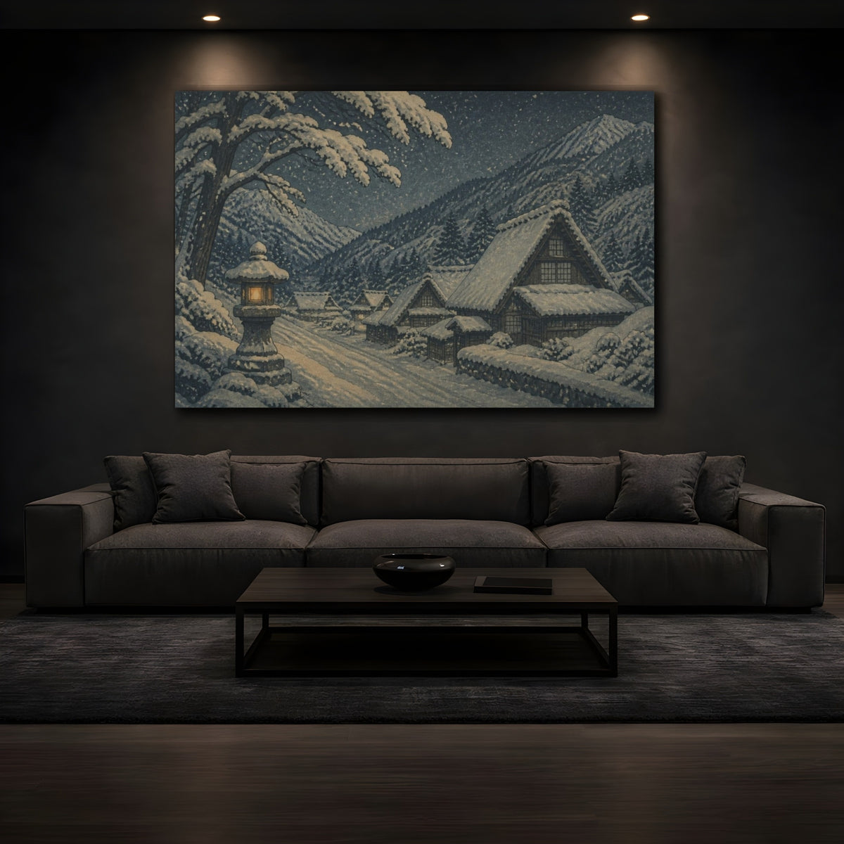 Mockup 3. Japanese Snowbound Mountain Village shown as canvas print