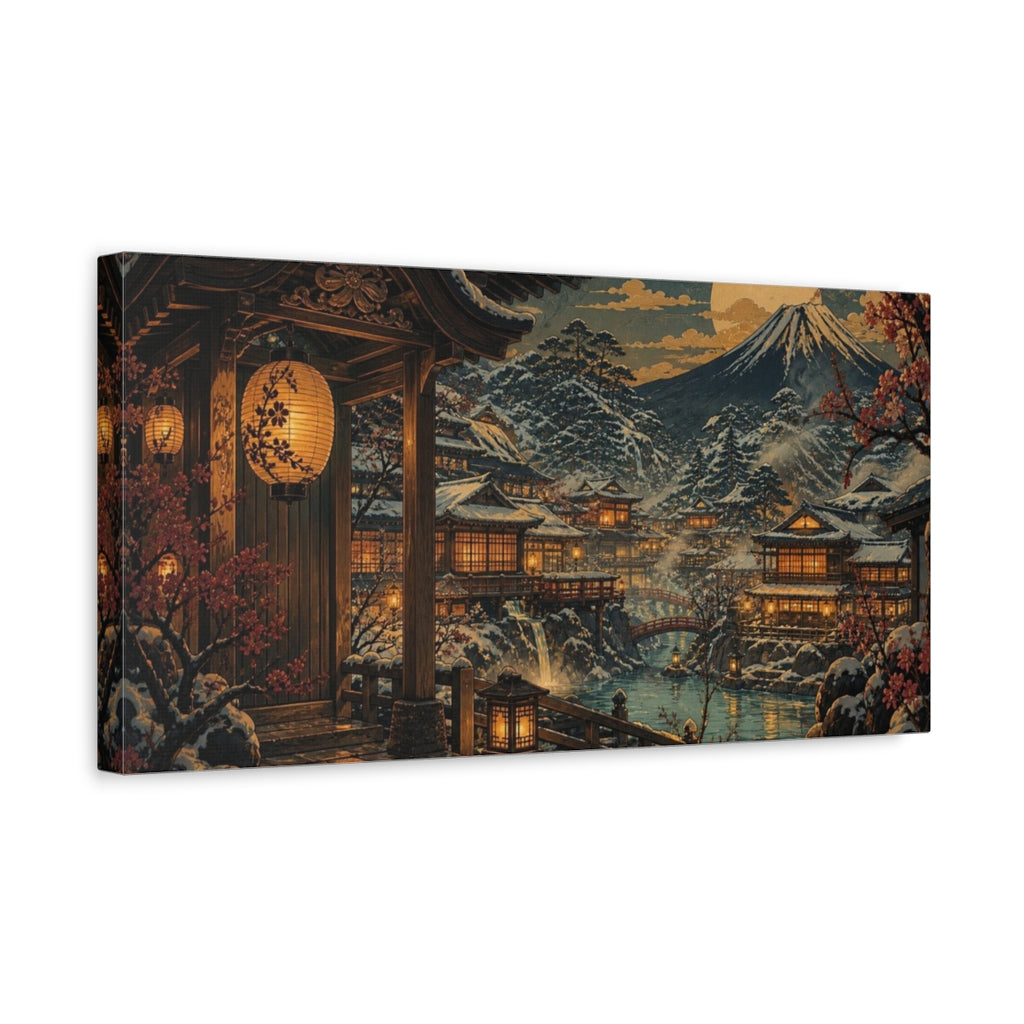Side Mockup 3. Japanese Snowy Onsen Village shown as canvas print