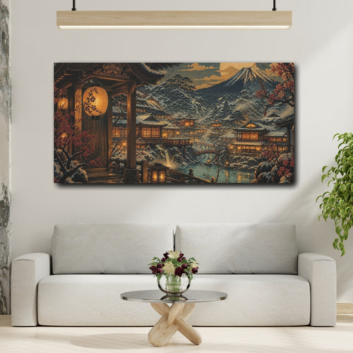 Mockup 2. Japanese Snowy Onsen Village shown as canvas print