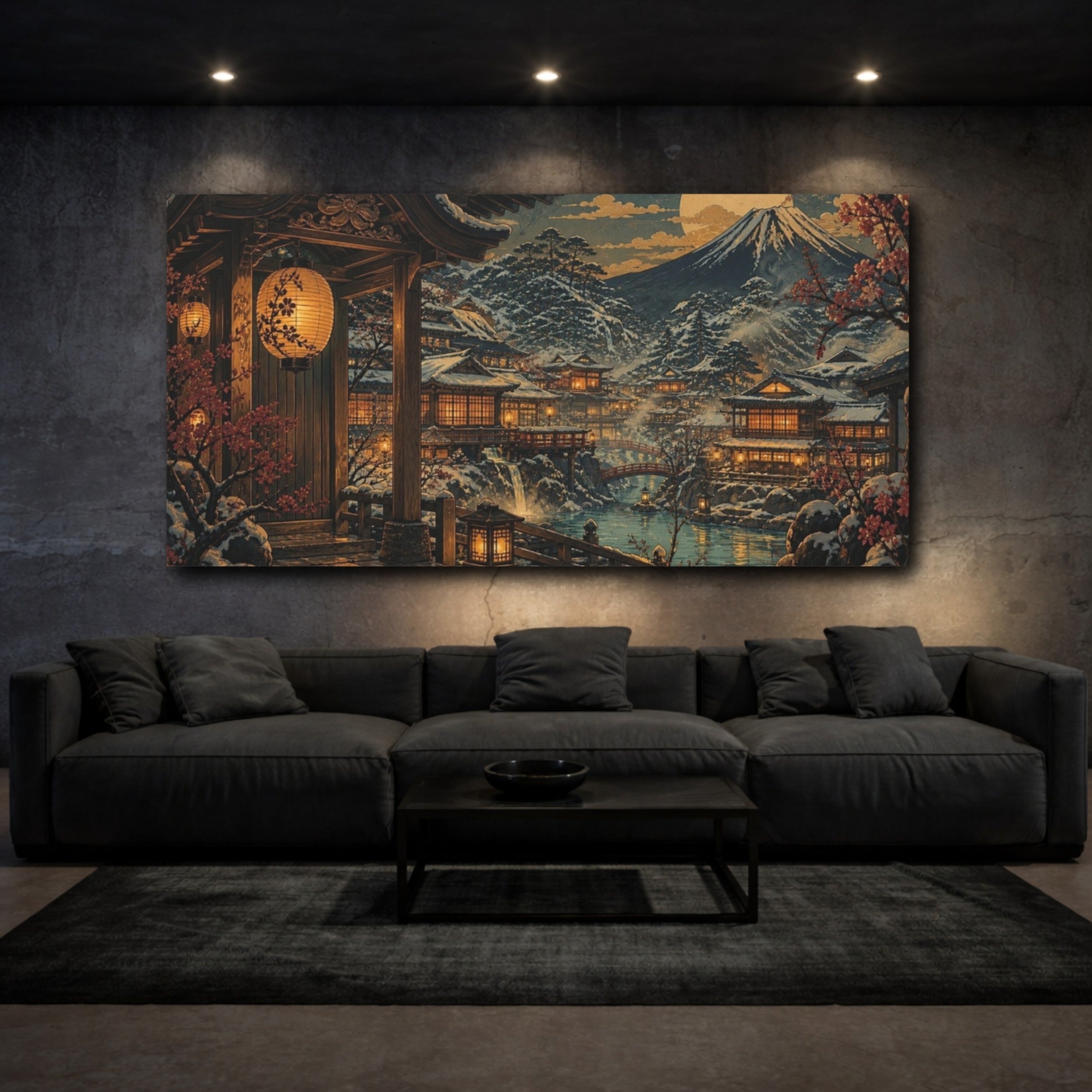 Mockup 3. Japanese Snowy Onsen Village shown as canvas print