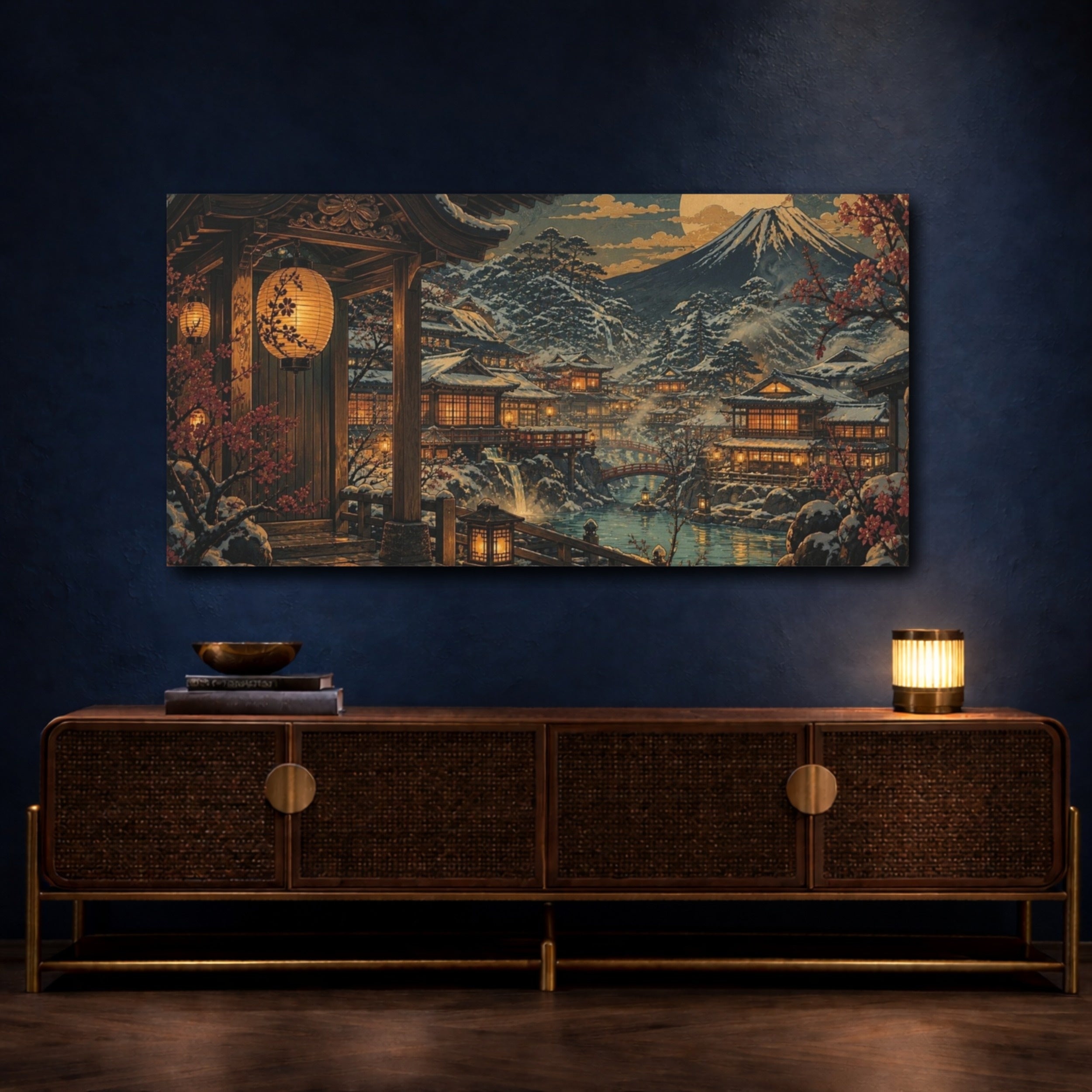 Mockup 4. Japanese Snowy Onsen Village shown as canvas print