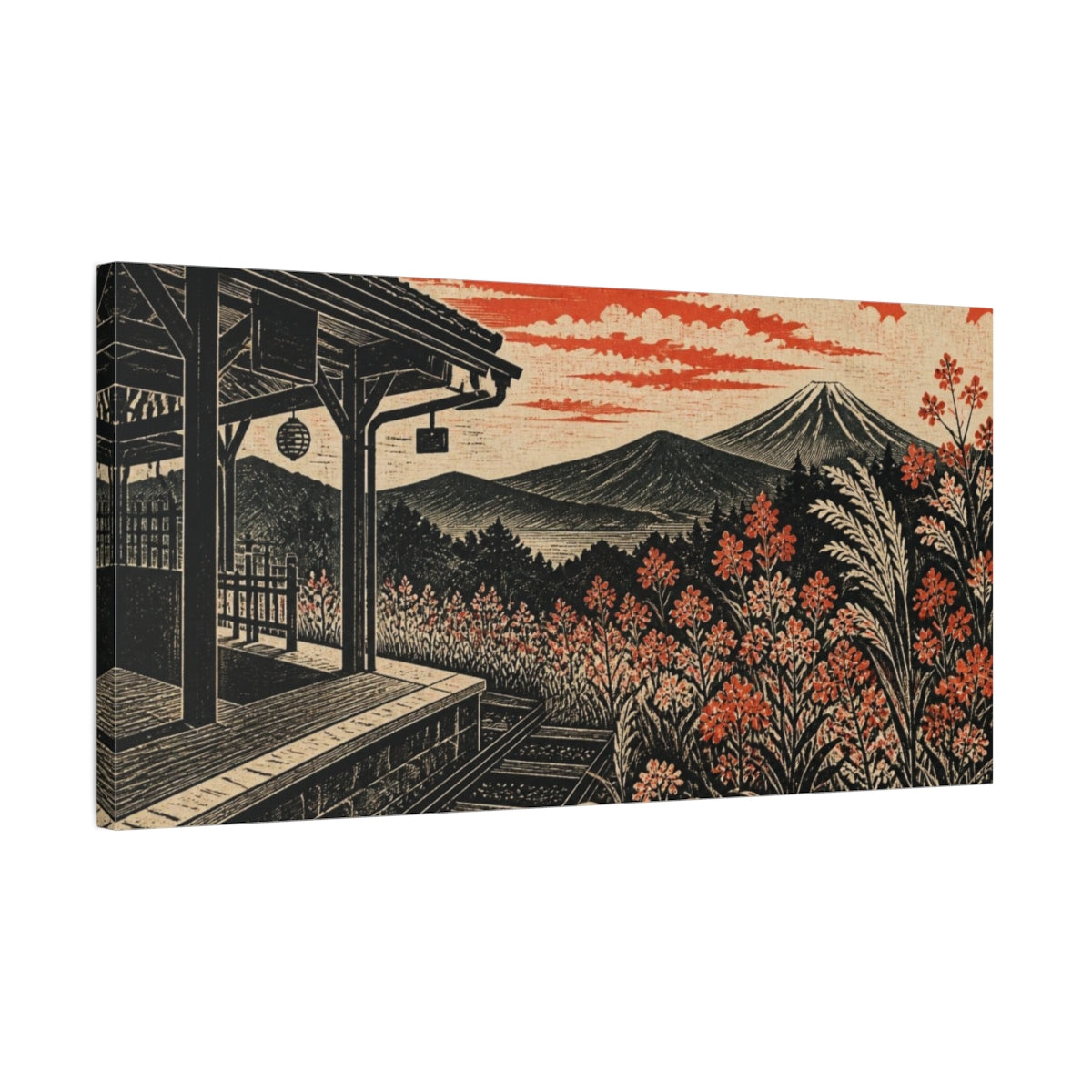 Side Mockup 1. Japanese Station Platform With Flowers shown as canvas print