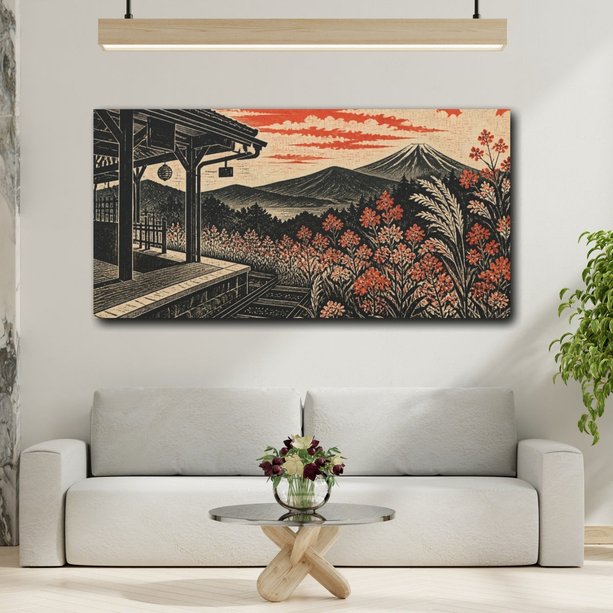 Mockup 2. Japanese Station Platform With Flowers shown as canvas print