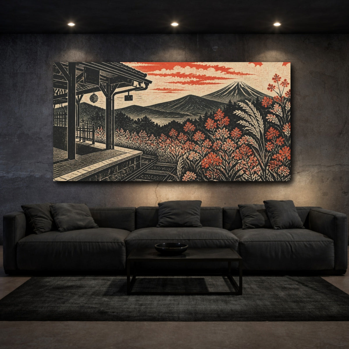 Mockup 3. Japanese Station Platform With Flowers shown as canvas print
