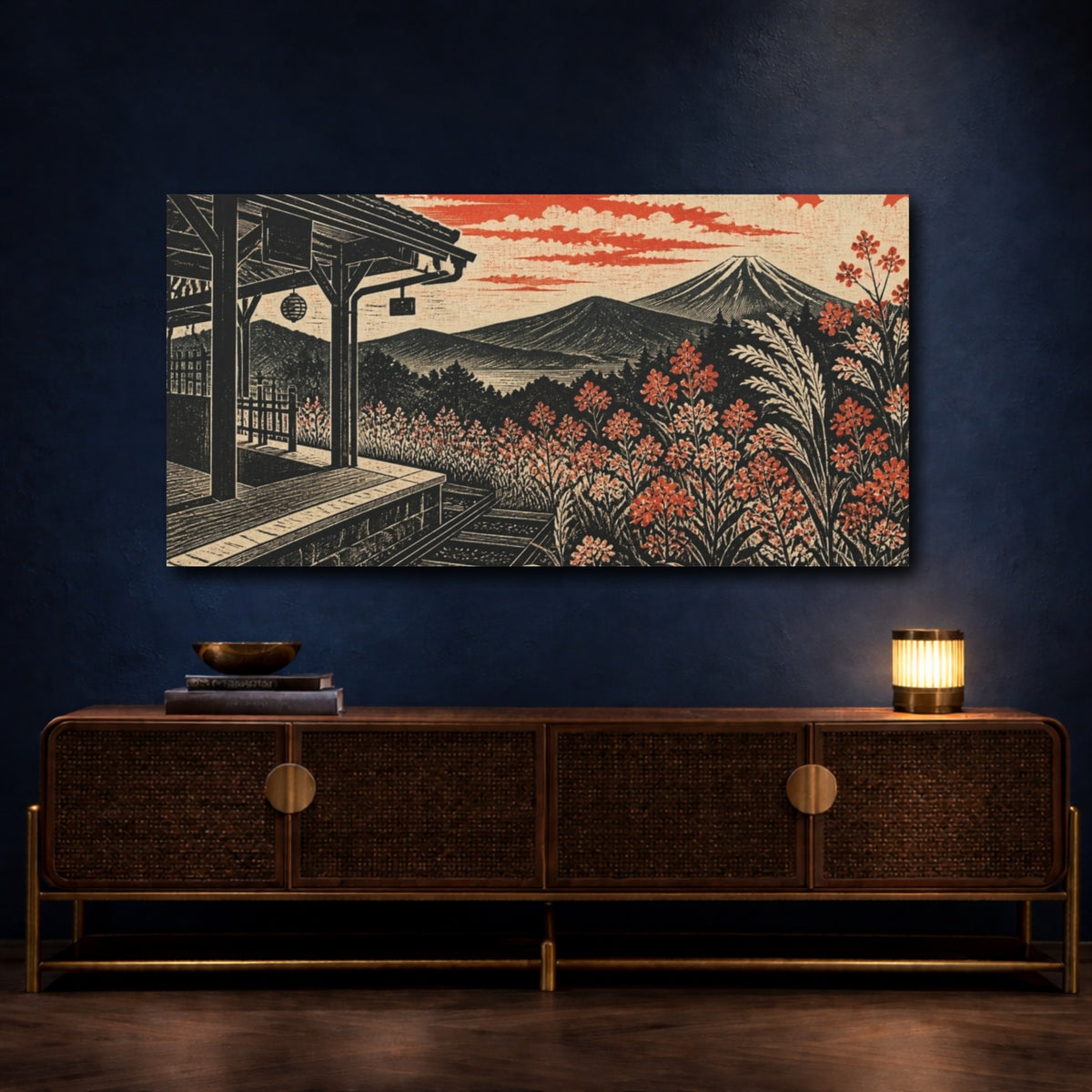 Mockup 4. Japanese Station Platform With Flowers shown as canvas print