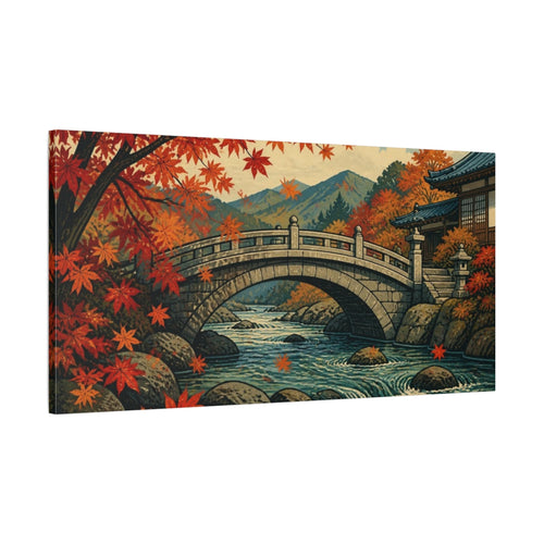 Main Mockup. Japanese Stone Bridge In Autumn shown as canvas print
