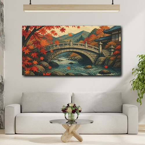 Mockup 2. Japanese Stone Bridge In Autumn shown as canvas print