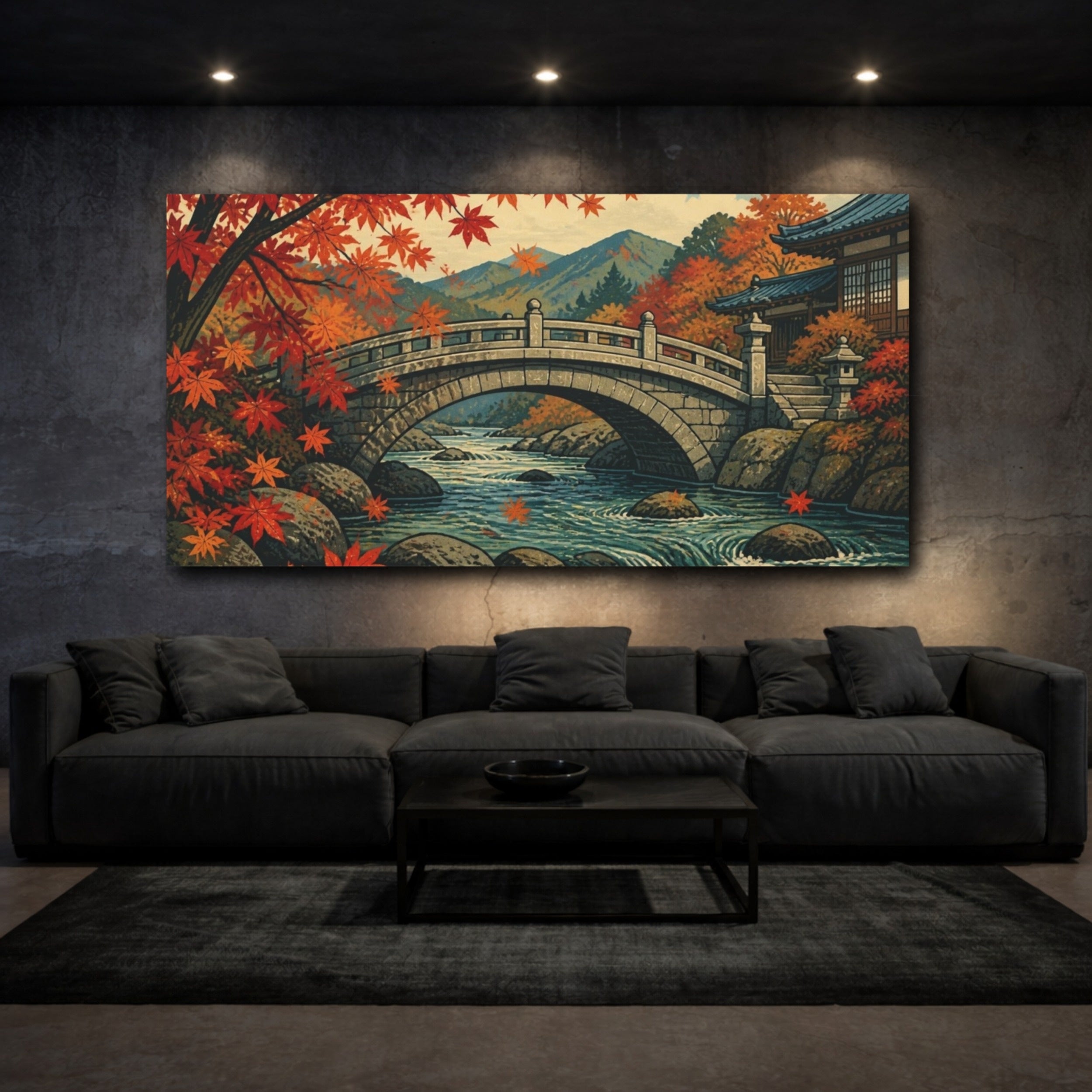 Mockup 3. Japanese Stone Bridge In Autumn shown as canvas print