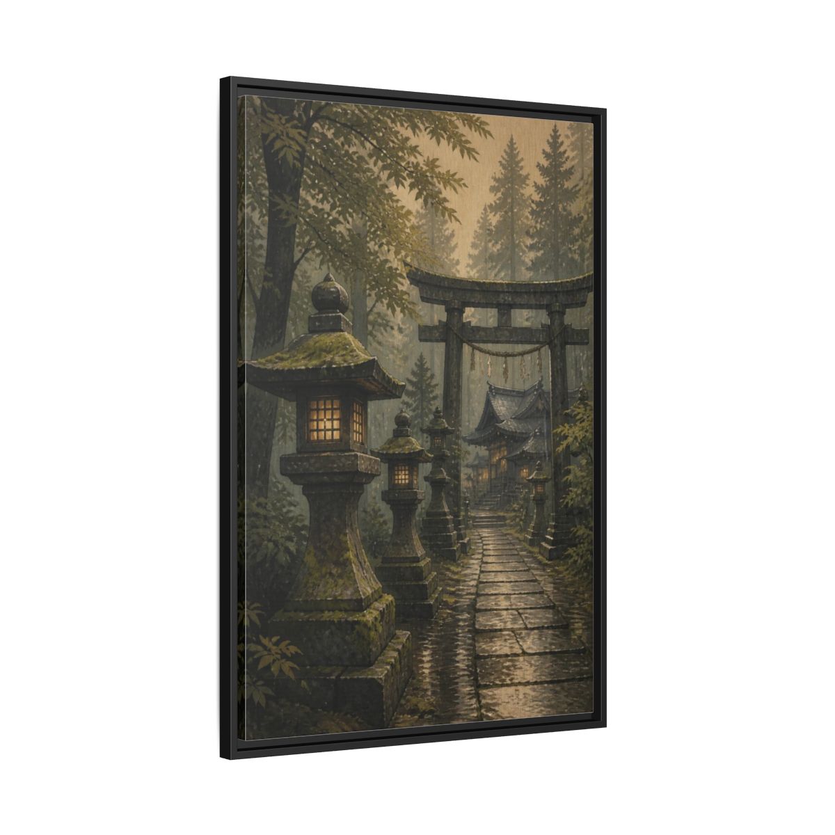 Side Mockup 13. Japanese Stone Lantern Path shown as framed canvas print