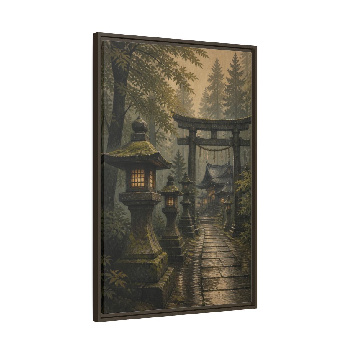 Main Mockup. Japanese Stone Lantern Path shown as framed canvas print