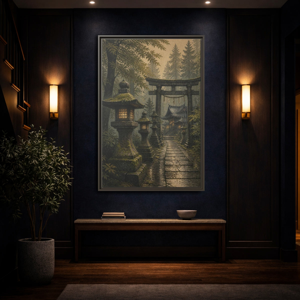 Mockup 4. Japanese Stone Lantern Path shown as framed canvas print