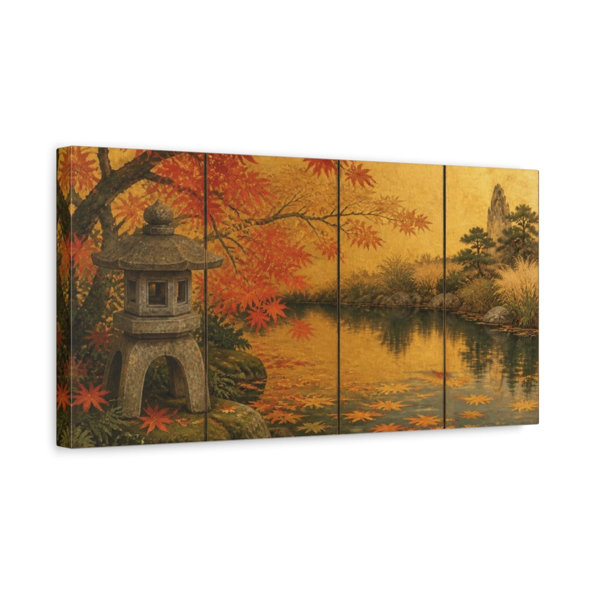 Side Mockup 3. Japanese Stone Lantern Pond shown as canvas print
