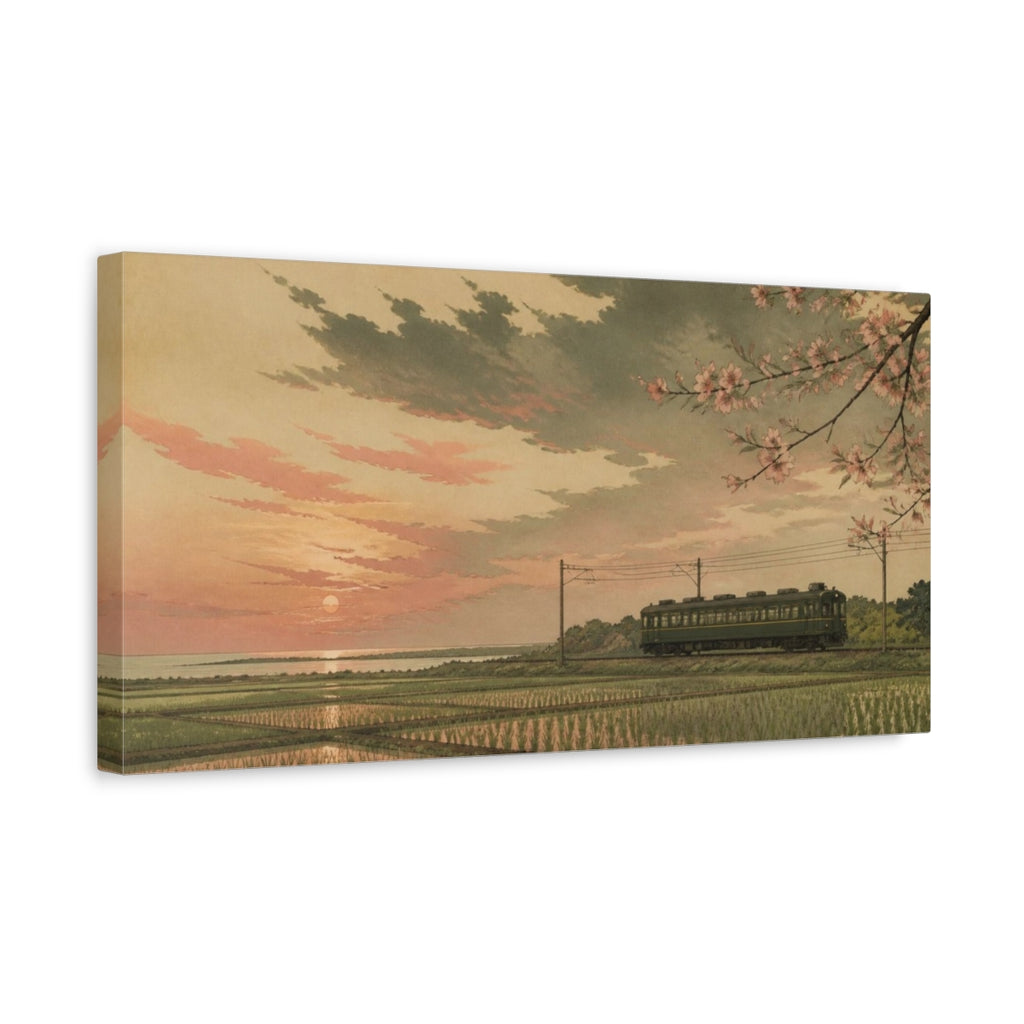 Side Mockup 3. Japanese Sunset Train shown as canvas print