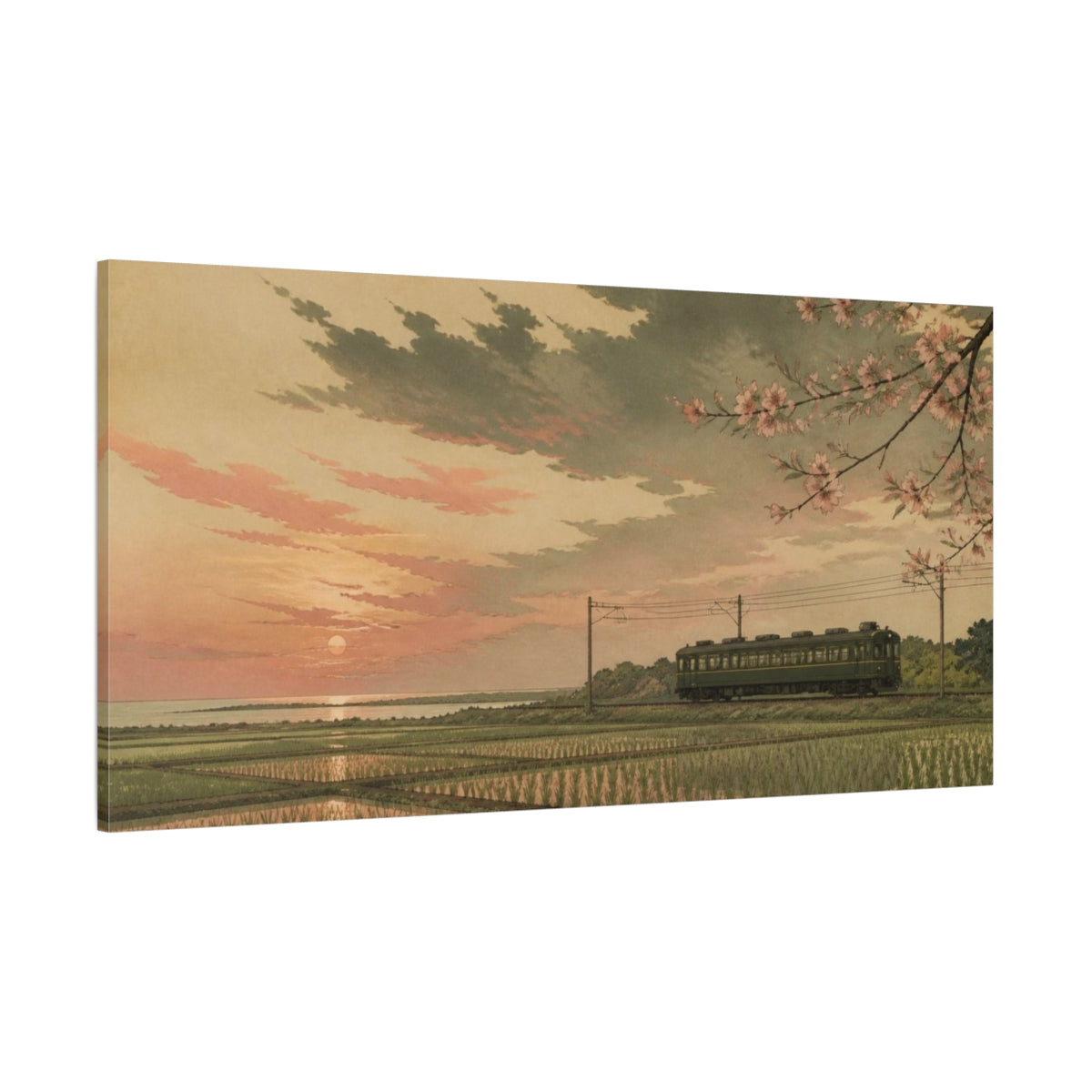 Side Mockup 2. Japanese Sunset Train shown as canvas print