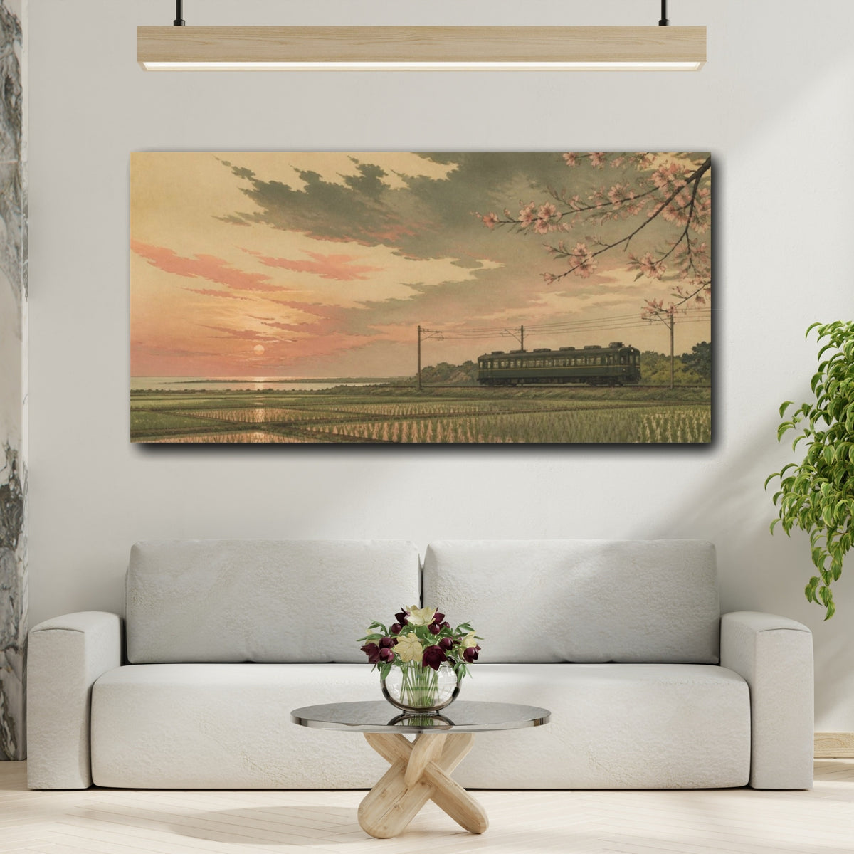 Mockup 2. Japanese Sunset Train shown as canvas print