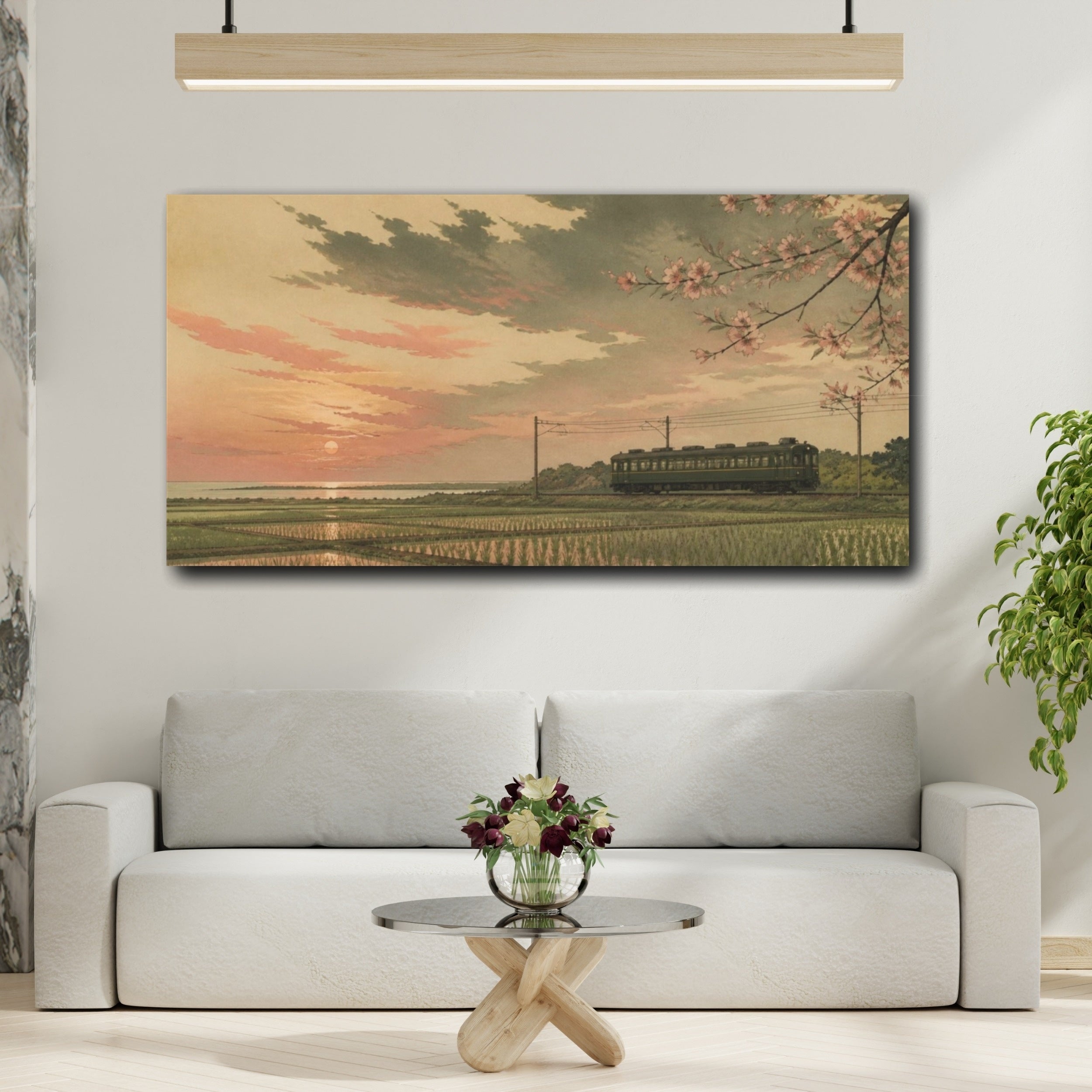 Mockup 2. Japanese Sunset Train shown as canvas print