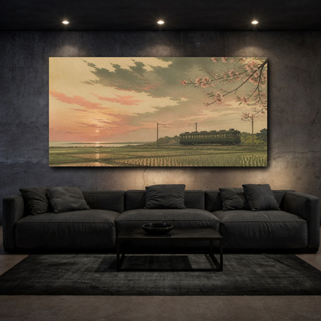 Mockup 3. Japanese Sunset Train shown as canvas print