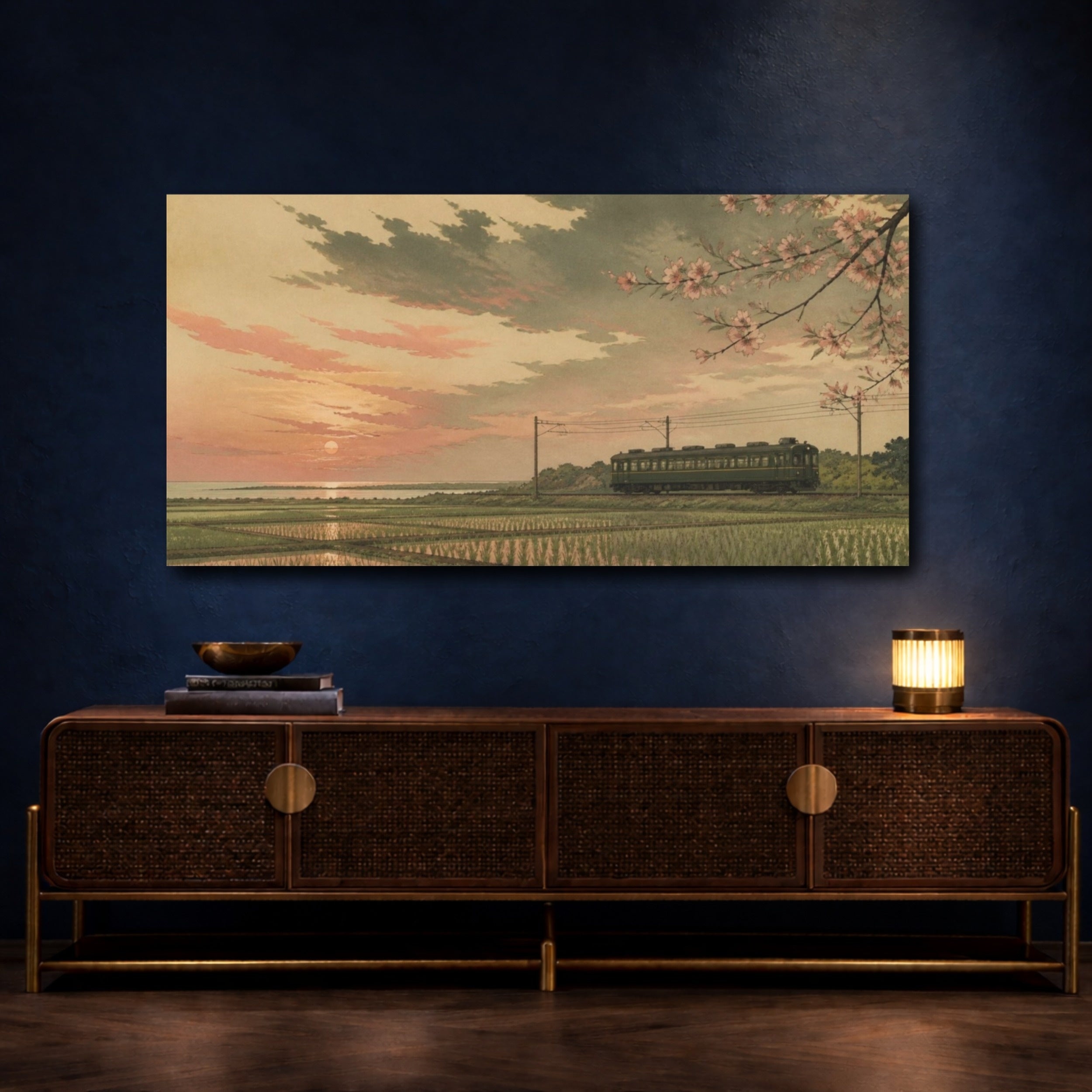 Mockup 4. Japanese Sunset Train shown as canvas print