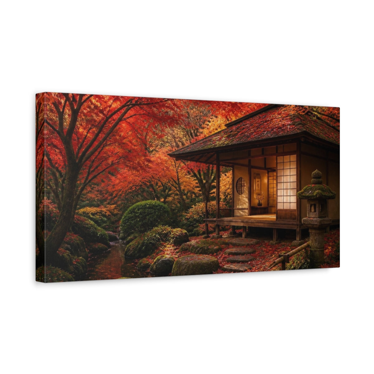 Side Mockup 3. Japanese Tea House Retreat shown as canvas print