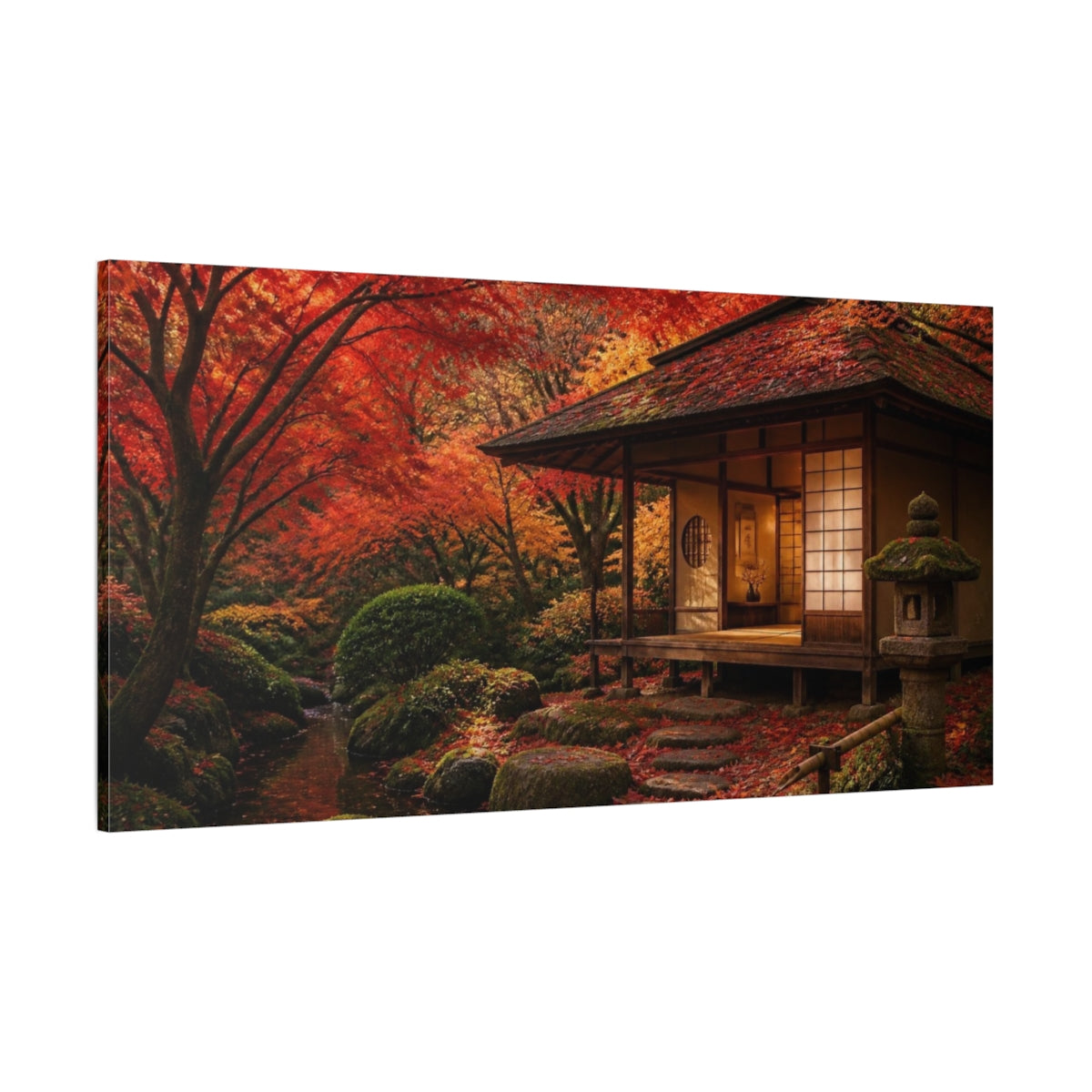 Side Mockup 2. Japanese Tea House Retreat shown as canvas print